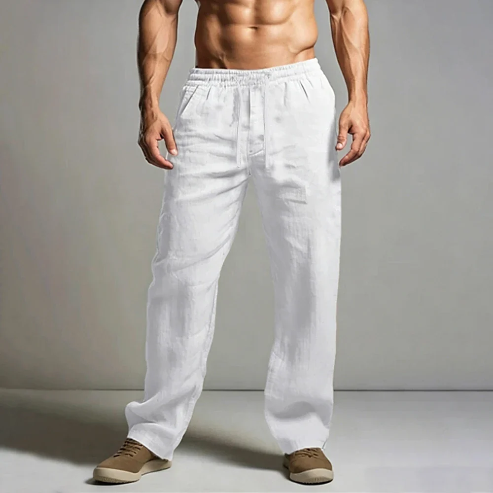 Pantalones elegantes de algodón y lino - Imagen 7