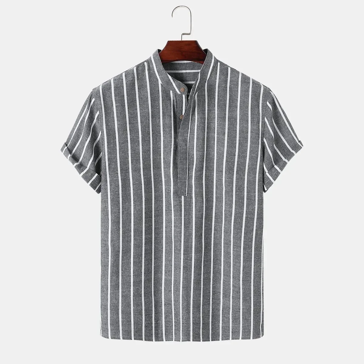 Elegante camisa a rayas de manga corta - Imagen 8