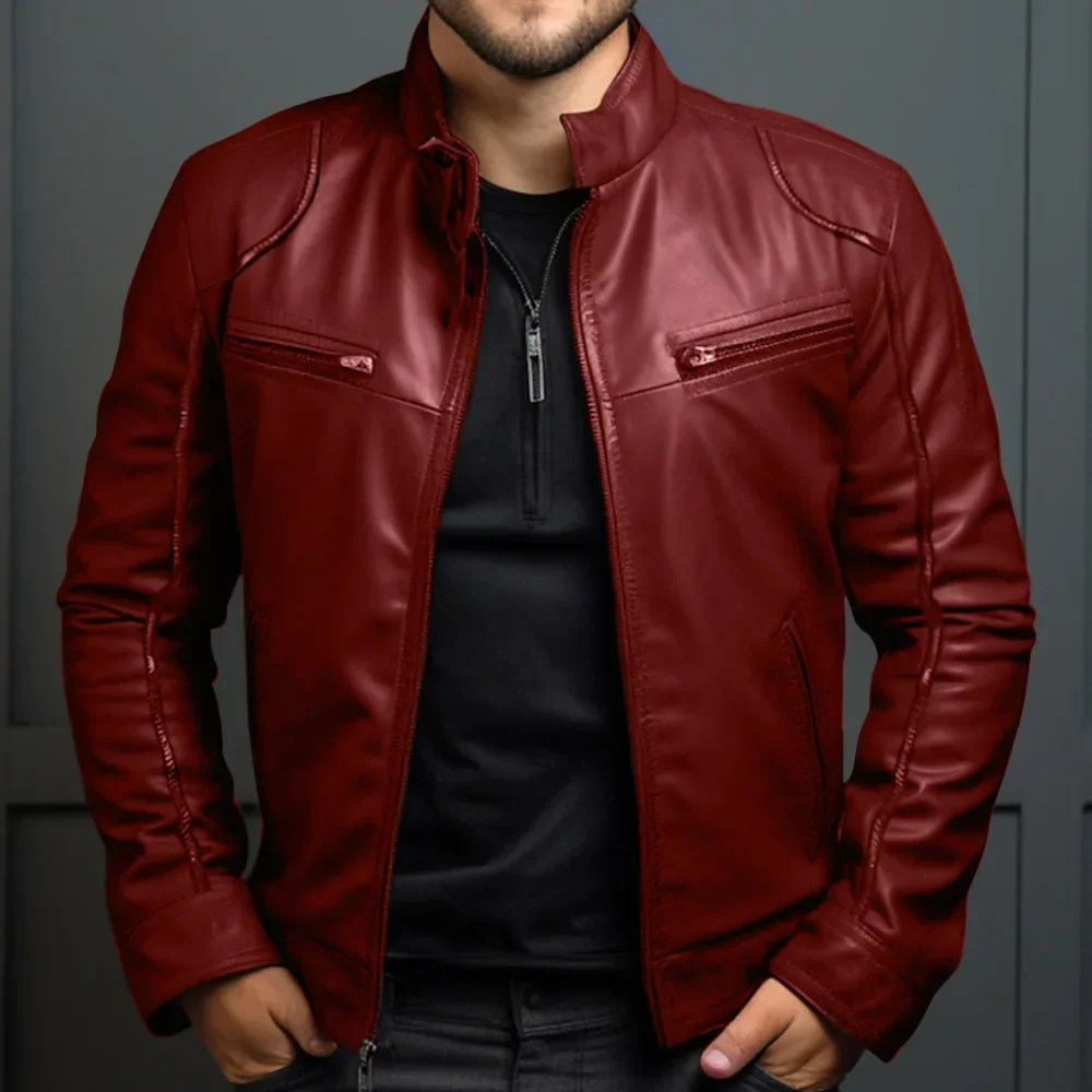 Elegante chaqueta motera de piel para hombre - Imagen 7
