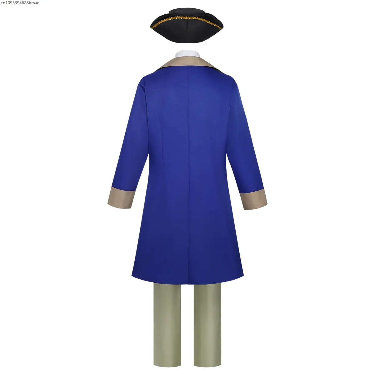 Costume historique homme bleu et beige avec tricorne et gilet - Imagen 5