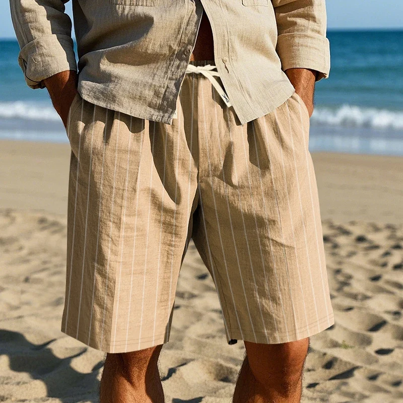 Pantalones cortos elegantes de lino a rayas - Imagen 4