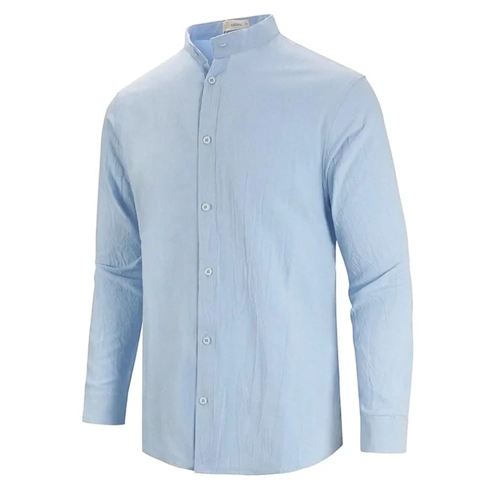Elegante camisa de algodón y lino de manga larga - Imagen 3