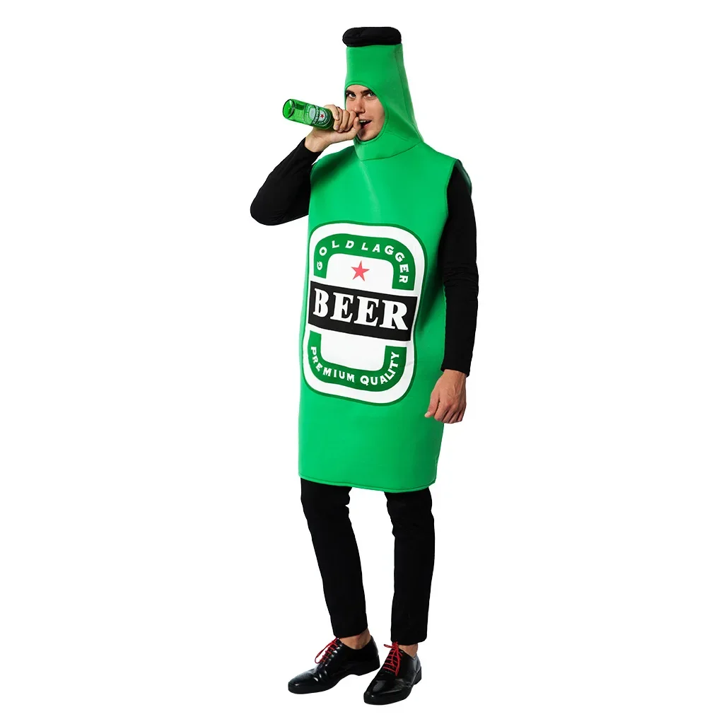 Déguisement Bouteille de Bière Verte Adulte avec Coiffe Intégrée et Imprimé "BEER" - Imagen 3