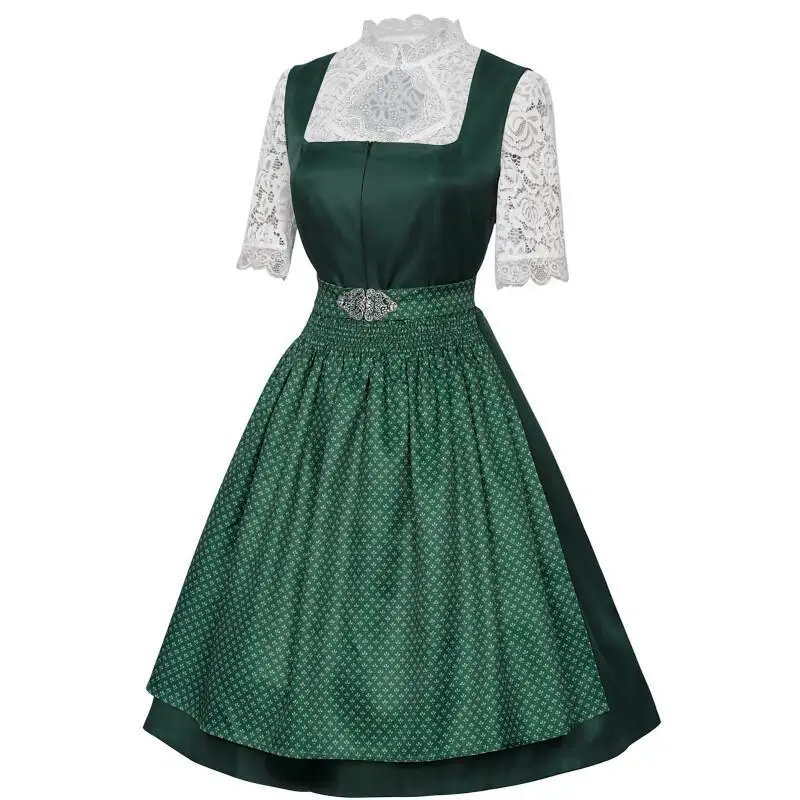 Robe Dirndl Traditionnelle Femme avec Chemisier et Tablier - Imagen 3