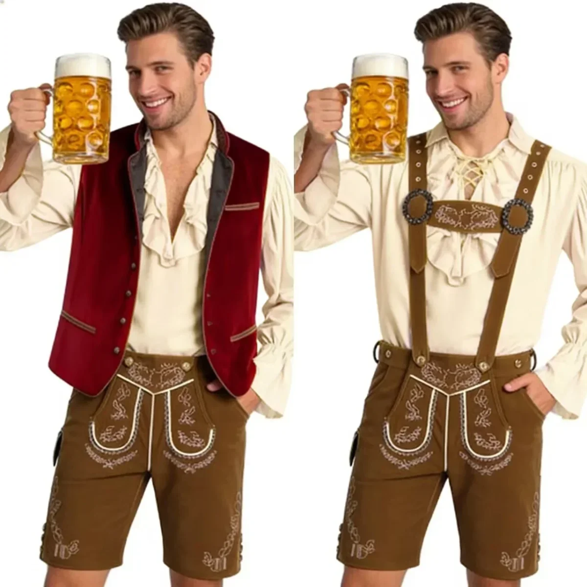 Gilet en velours brodé et chemise à jabot pour homme style traditionnel allemand - Imagen 4