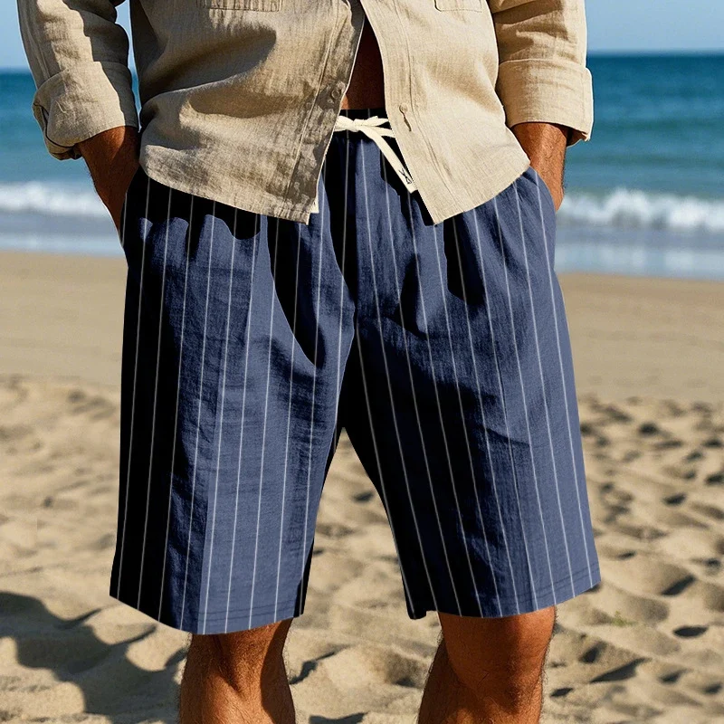 Pantalones cortos elegantes de lino a rayas - Imagen 8