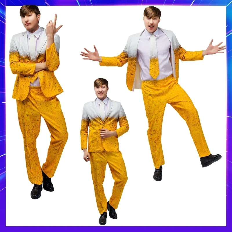 Déguisement Homme Bière : Veste Jaune et Blanche avec Motifs Mousse - Imagen 3