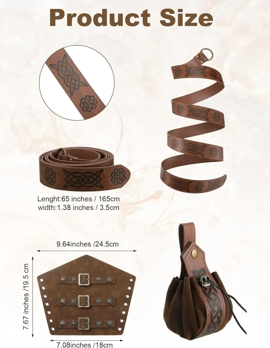Costume Médiéval Homme Complet Veste Lacée Chemise Pantalon Ceinture Bracelet Manchette - Imagen 5