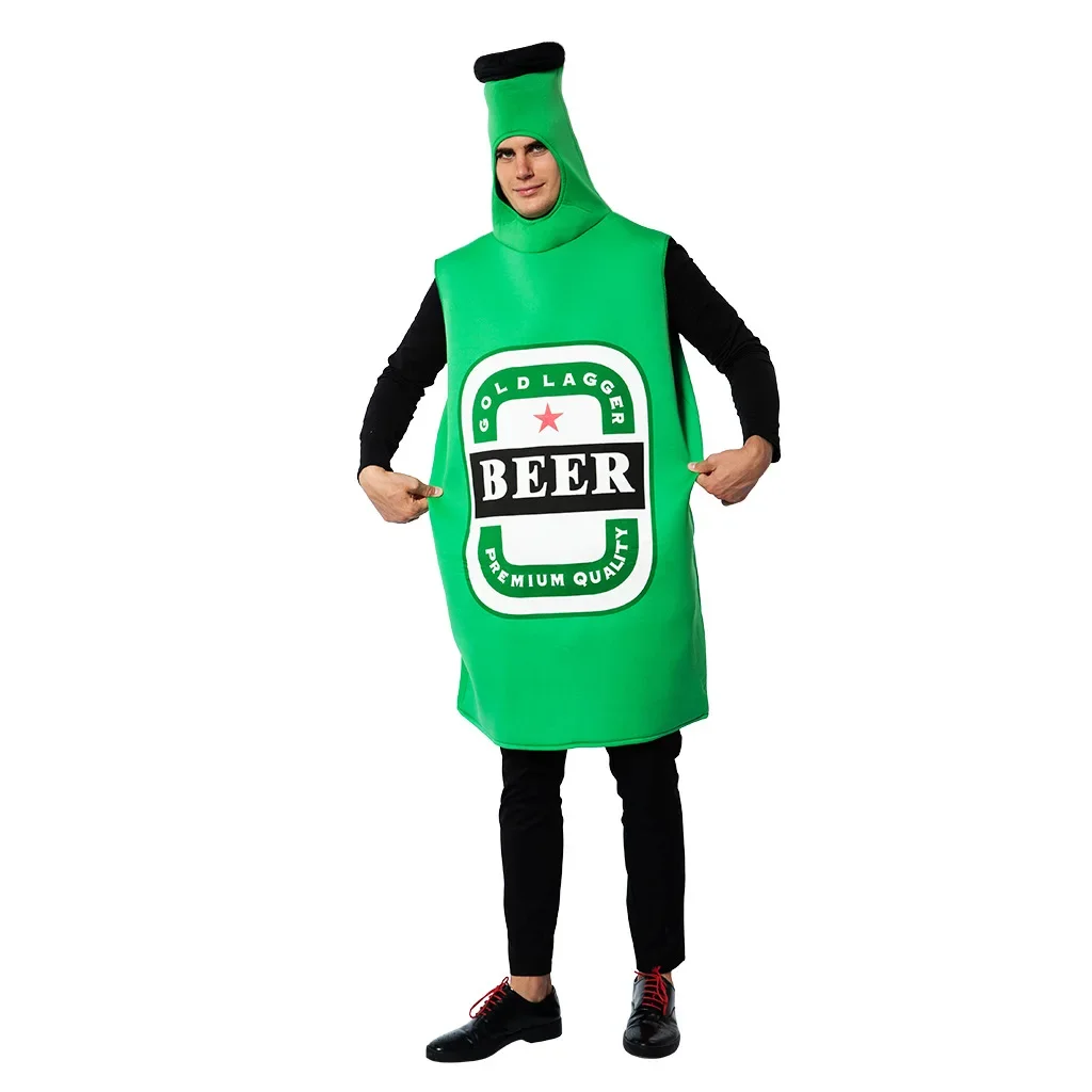 Déguisement Bouteille de Bière Verte Adulte avec Coiffe Intégrée et Imprimé "BEER" - Imagen 4