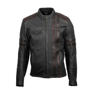 Chaqueta de cuero genuino negro envejecido para hombre de Scorpion