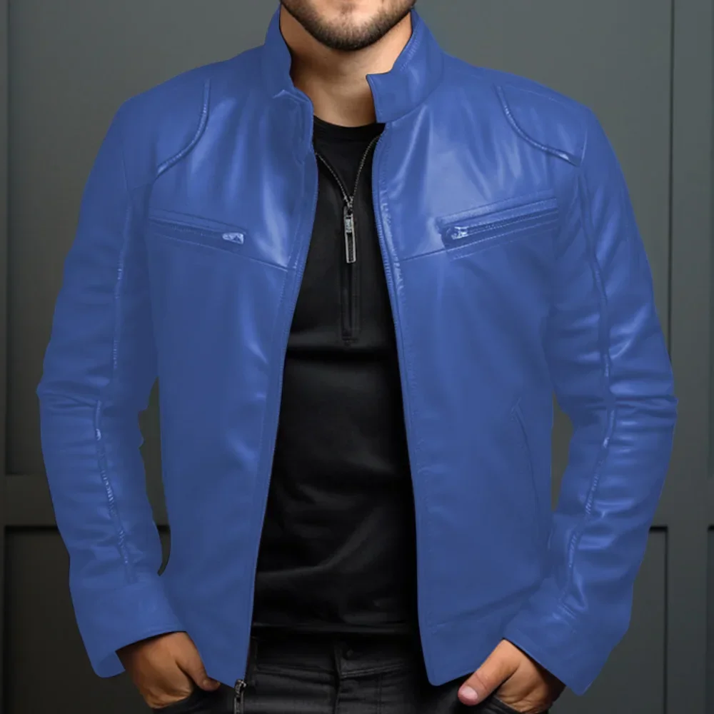 Elegante chaqueta motera de piel para hombre - Imagen 9