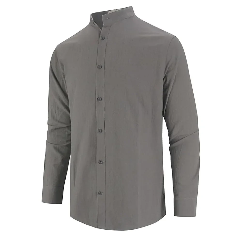 Elegante camisa de algodón y lino de manga larga - Imagen 4