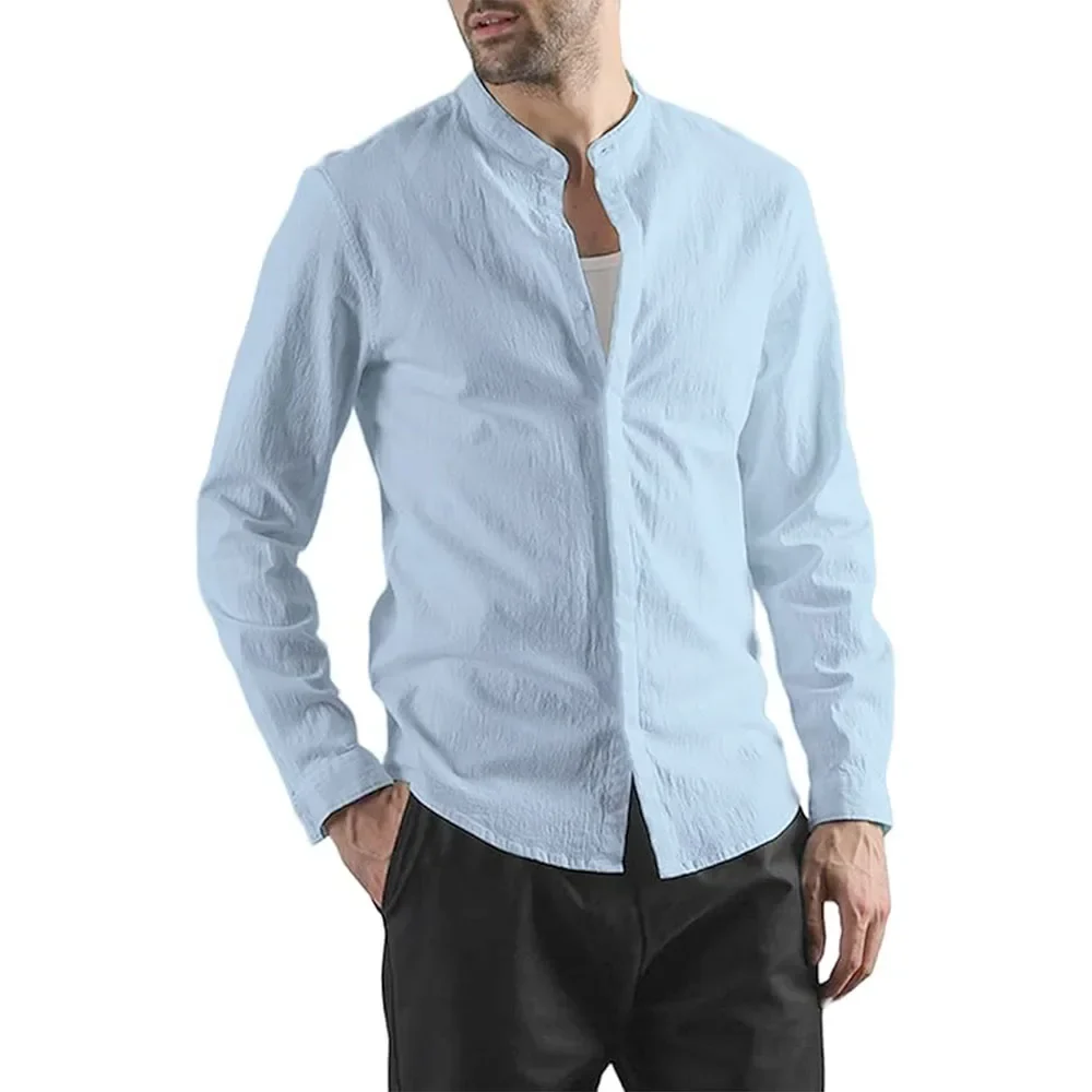 Elegante camisa de algodón y lino de manga larga - Imagen 8