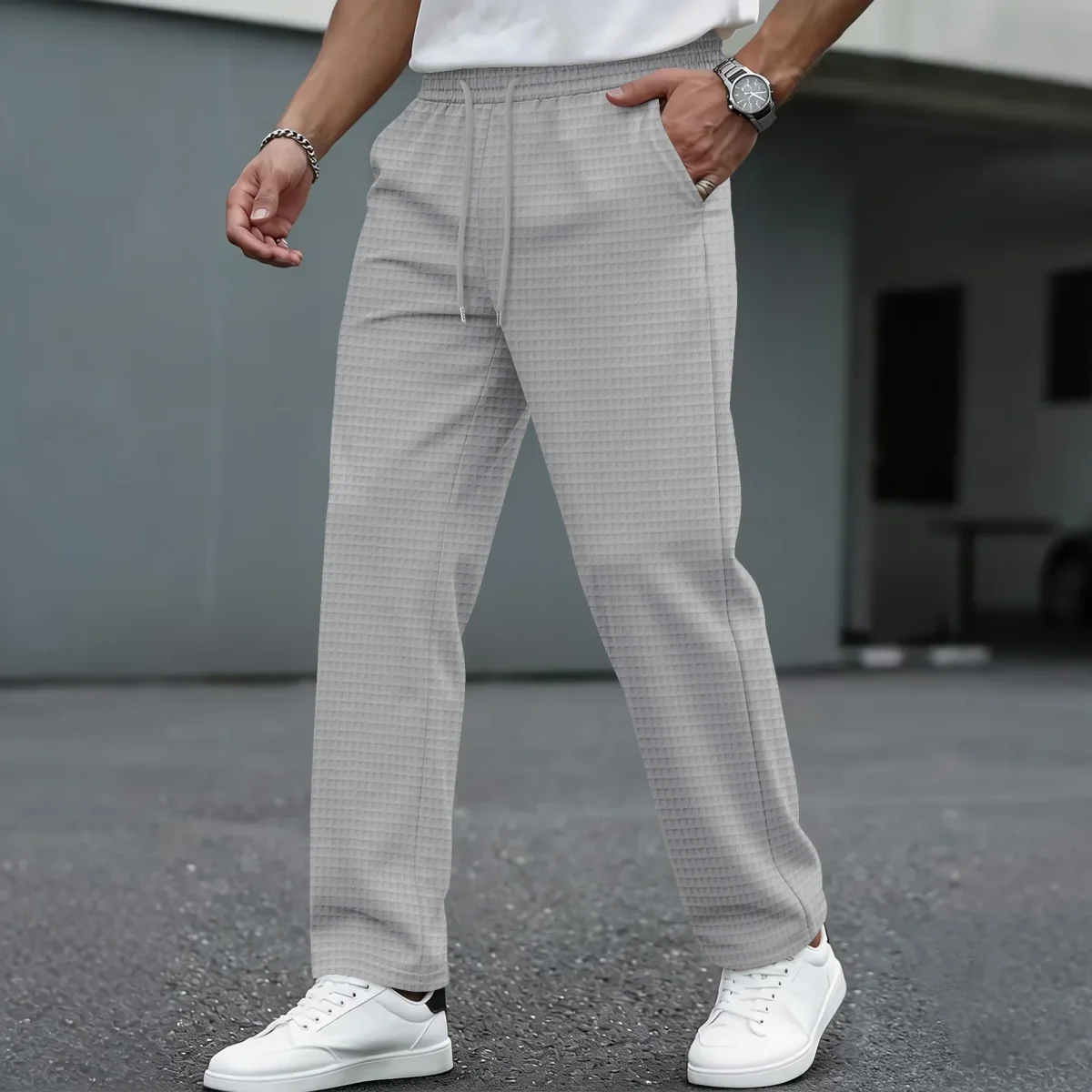 Pantalones elegantes de punto tipo gofre - Imagen 5
