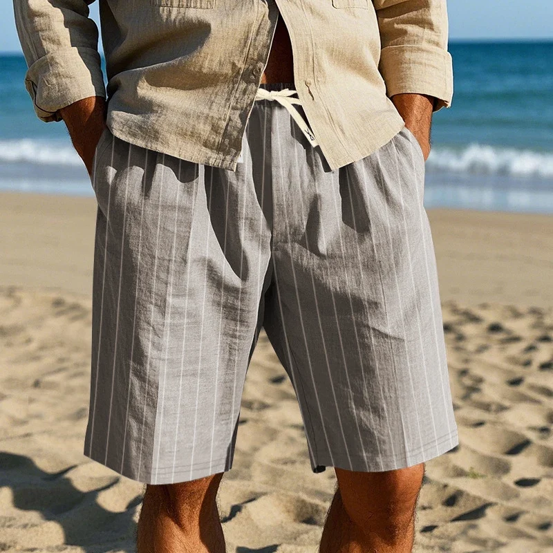 Pantalones cortos elegantes de lino a rayas - Imagen 6