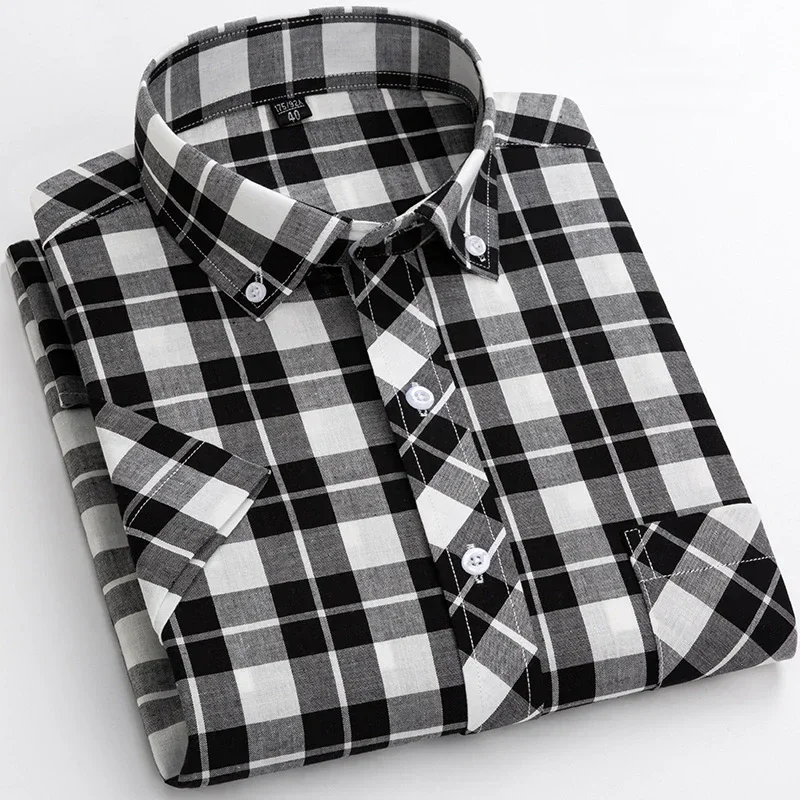 Camisa de algodón de manga corta a cuadros - Imagen 4