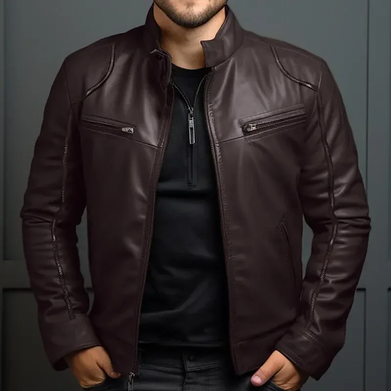 Elegante chaqueta motera de piel para hombre - Imagen 6