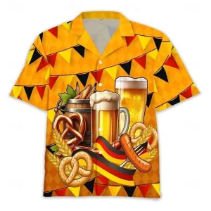 Chemise hawaïenne fantaisie Oktoberfest à manches courtes pour homme
