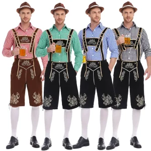 Costume bavarois homme short à bretelles chemise à carreaux Oktoberfest