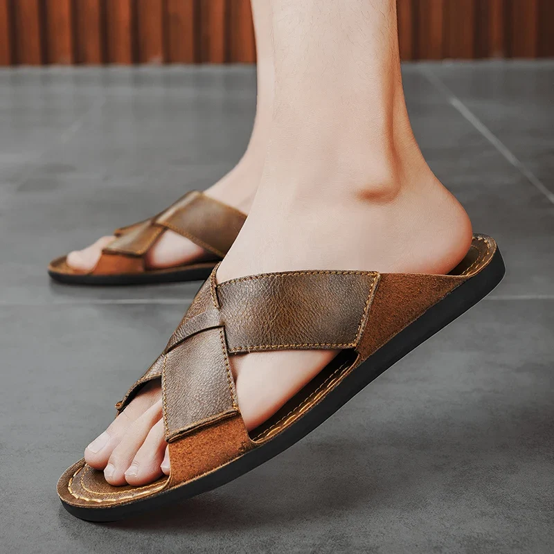 Zapatillas sin cordones de cuero de estilo retro para hombre - Imagen 6