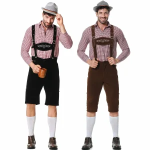 Costume Traditionnel Homme Style Bavarois à Carreaux Chemise et Culotte Courte