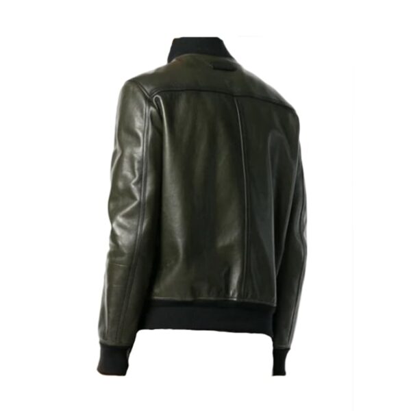 Chaqueta de aviador sencilla de cuero genuino verde - Imagen 4