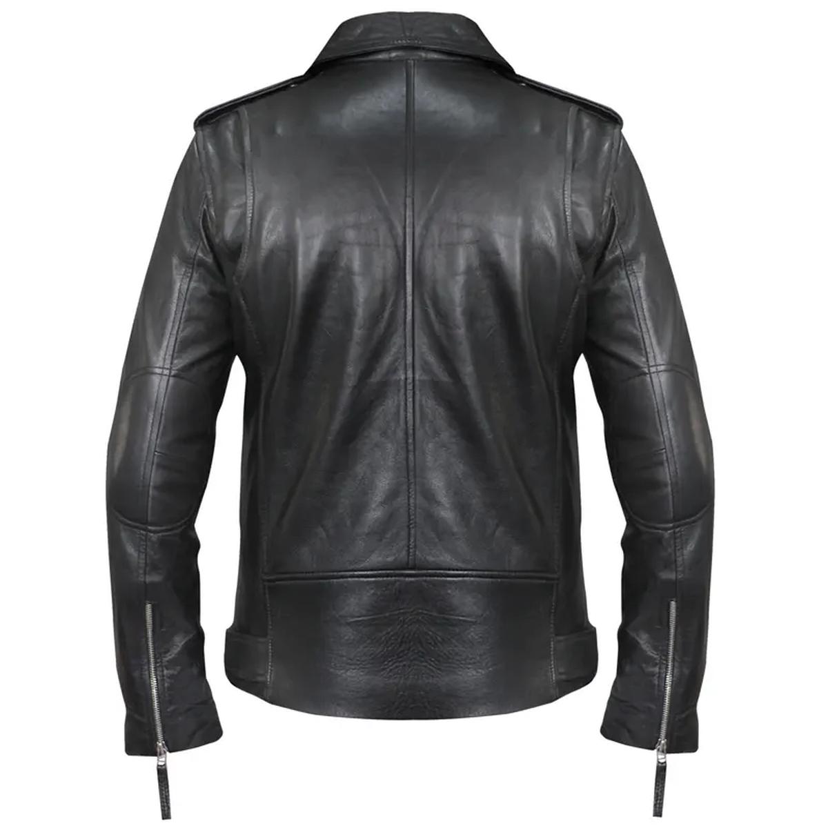 Chaqueta de cuero auténtico para hombre estilo motero, corte ajustado. - Imagen 9
