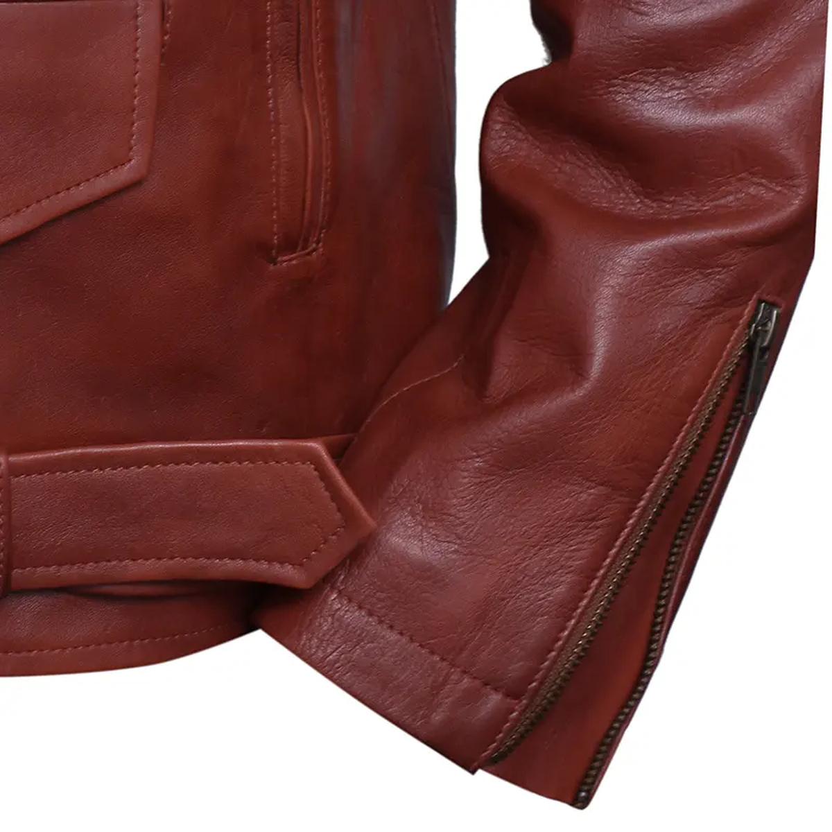 Chaqueta de moto de cuero genuino marrón para hombre – Corte Slim - Imagen 8