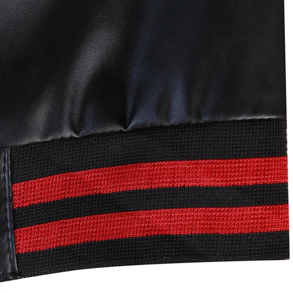 Chaqueta de moto para hombre de piel de oveja negra y roja - Imagen 7