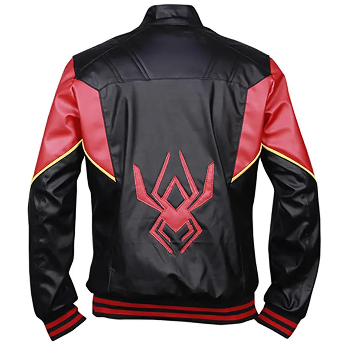 Chaqueta de moto para hombre de piel de oveja negra y roja - Imagen 8