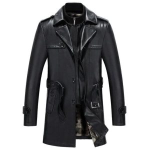 Elegante chaqueta de motorista de cuero auténtico negro
