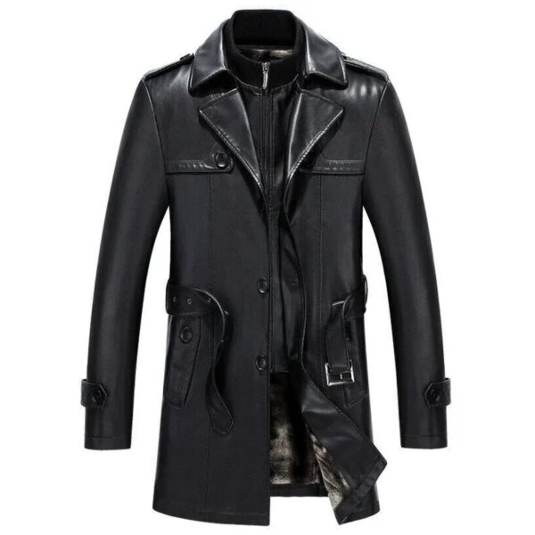 Elegante chaqueta de motorista de cuero auténtico negro - Imagen 2