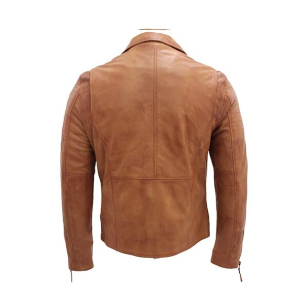 Chaqueta de motorista para hombre de piel de oveja auténtica marrón, estilo corredor. - Imagen 6