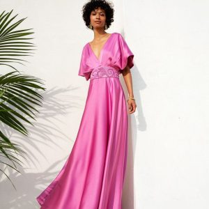 Vestido largo satén fajin