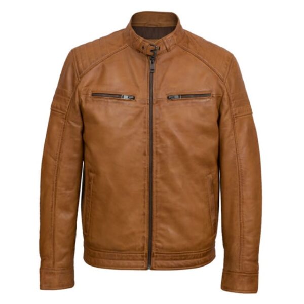 Chaqueta vaquera de piel de oveja beige para hombre - Imagen 3