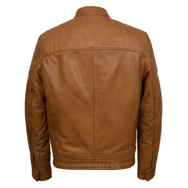 Chaqueta vaquera de piel de oveja beige para hombre - Imagen 4