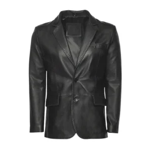 Blazer de hombre de cuero genuino negro estilo western.