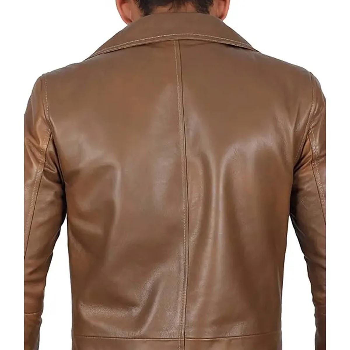 Gabardina vintage de cuero auténtico con solapas anchas. - Imagen 5