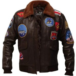 Chaqueta de piloto de combate de piel de oveja marrón para hombre