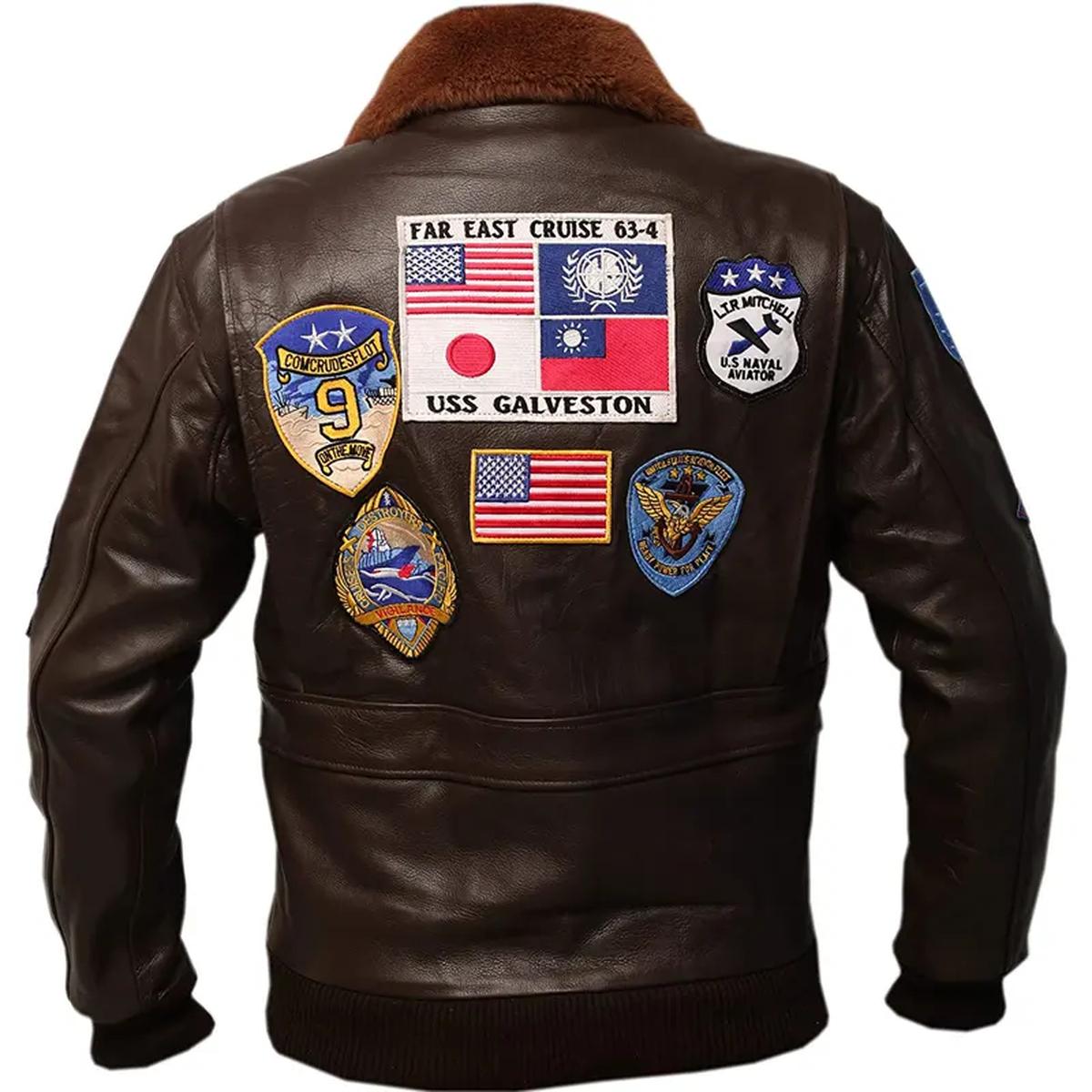 Chaqueta de piloto de combate de piel de oveja marrón para hombre - Imagen 5
