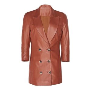 Blazer de mujer de doble botonadura en piel auténtica.