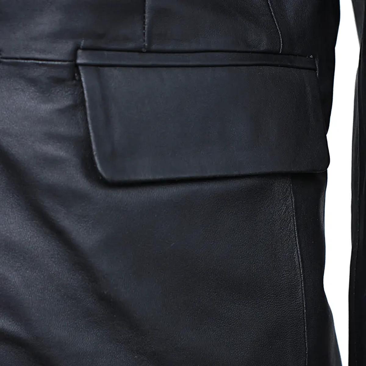 Blazer de hombre de cuero genuino negro con dos botones. - Imagen 7