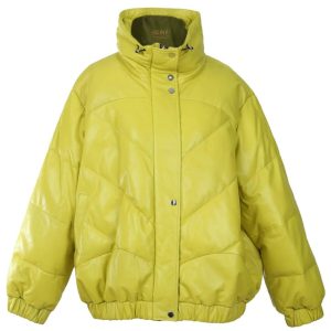 Chaqueta acolchada de piel de oveja fluorescente para mujer