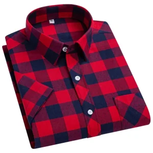 Camisa de algodón de manga corta a cuadros