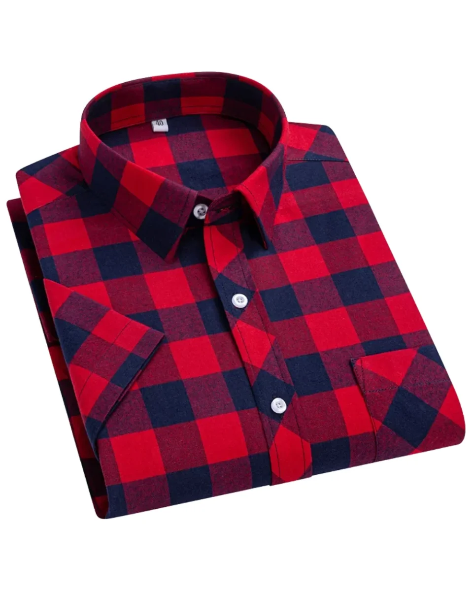 Camisa de algodón de manga corta a cuadros