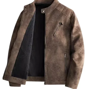 Elegante chaqueta de cuero con forro polar