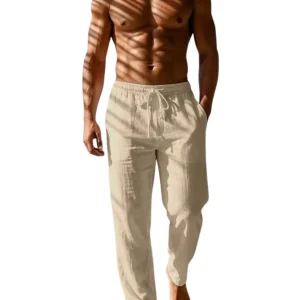 Pantalones elegantes de algodón y lino