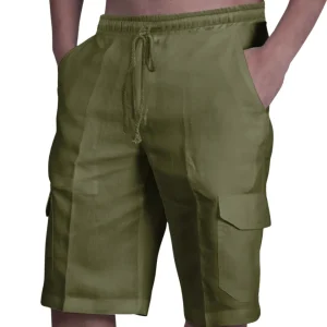 Pantalones cortos tipo cargo de algodón y lino