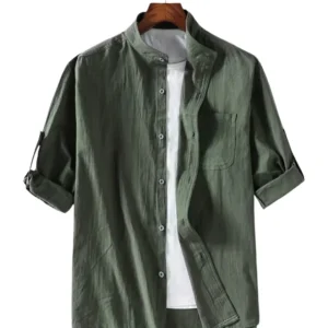 Camisa de lino de manga corta para hombre