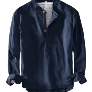 Elegante camisa de lino de estilo japonés